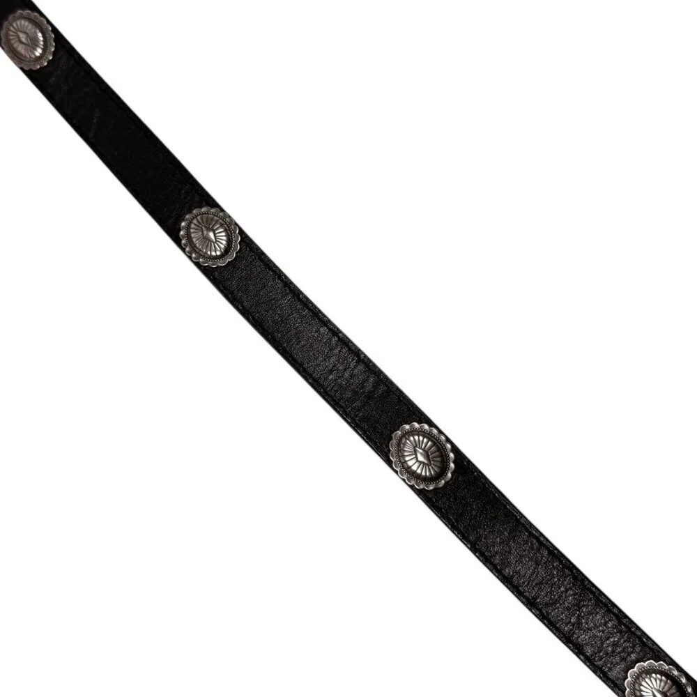 UO Black Leather Slim Belt SZ S Silver Buckle Medallions Western Boho Goth